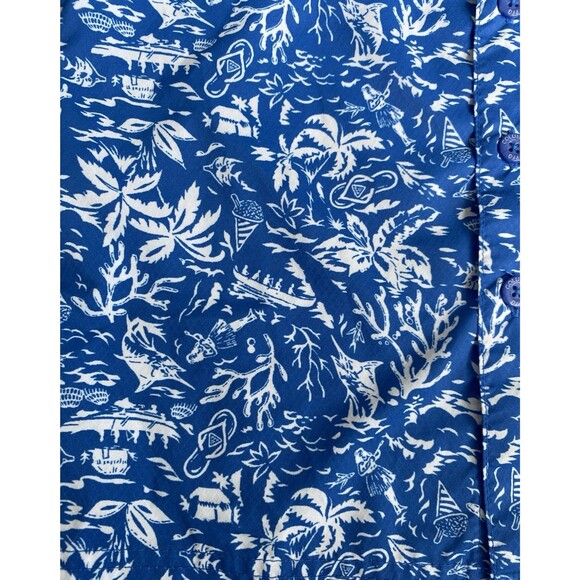 Columbia PFG Boys Shirt M 10/12 Blue White Tropical Print Button Front - Picture 4 of 4